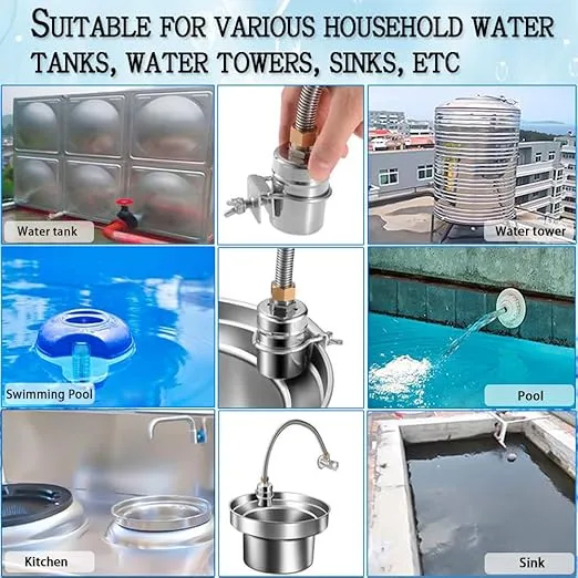 Float Valve, 1/2" to 1'' Water Float Valve, 304 Stainless Steel Fully Automatic Water Level Control Float Valve, Automatic Water Level Controller for Water Tank, Pool, Water Tank, Livestock Troughs.
