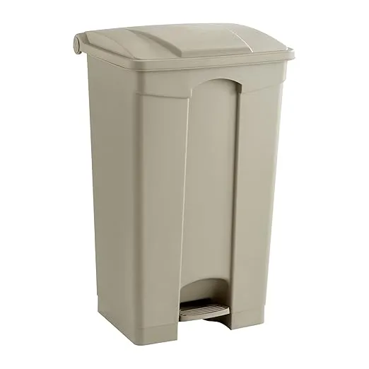 Safco Step On Plastic Trash Can with Foot Pedal, 23 Gallon Garbage Can for Kitchen, Indoor or Outdoor Use, Hands Free, Tan