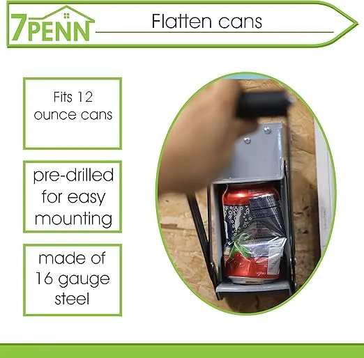 7Penn 16 oz Can Crusher Wall Mounted Heavy Duty Can Crusher Aluminum Can Crusher Can Smasher for Recycling – 16 Ounce