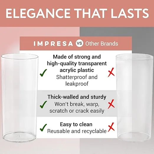 [6 Pack] Plastic Clear Cylinder Vases Set for Weddings, Home, Office - Clear Vase Set with 6", 9" & 12" Plastic Vases - 2 Plastic Cylinder Vases for Centerpieces in Each Size - Cylinder Vase Set of 6