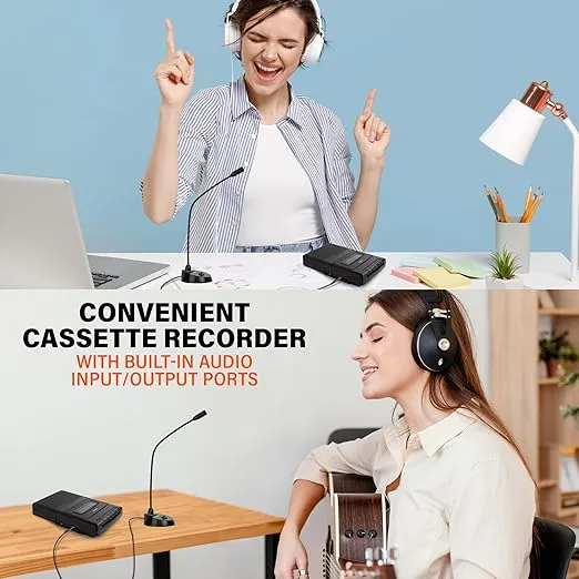 Coby Portable Cassette Player & Tape Cassette Recorder with Built-in Microphone & One-Touch Recording with Automatic Stop, External Boom Mic (CVR42BK)