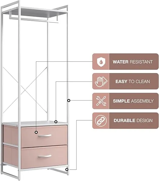 Sorbus Premium Cothing Rack with Drawers - Heavy Duty Wardrobe Closet with Metal Frame & Wooden Top - 70Inch Tall Garment Rack- Lightweight Freestanding Coat Closet - Multipurpose for Hallway, Bedroom