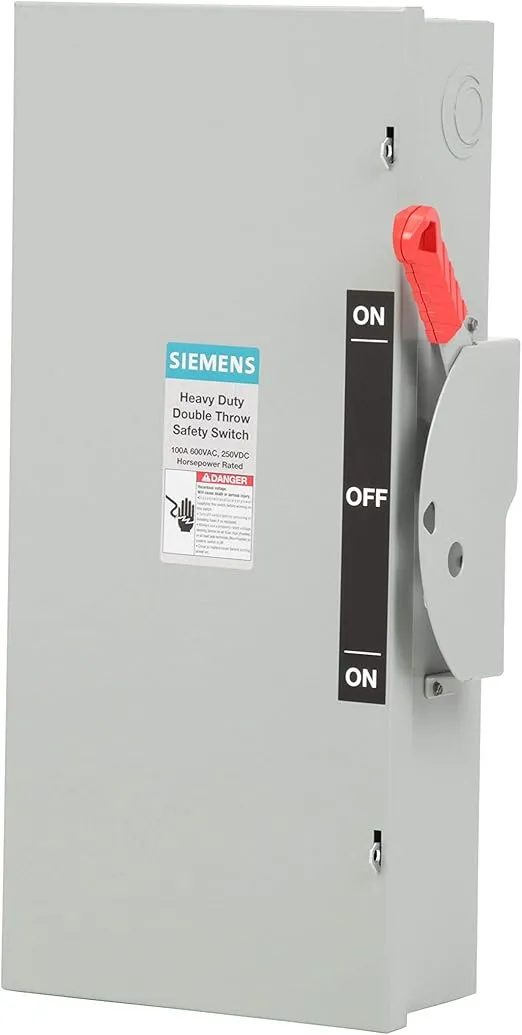 Siemens DTNF363 100-Amp, 3 Pole, 600-volt, 3 Wire, Non-Fused Double Throw, Type 1