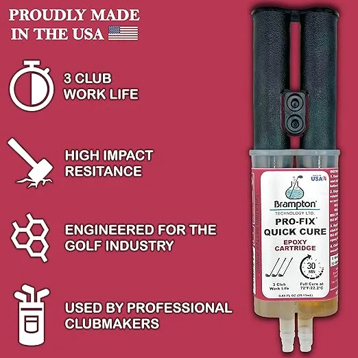 Brampton PRO-FIX Quick Cure Golf Epoxy - 30 Minute Golf Club Repair - Golf Epoxy for All Golf Shafts, Golf Heads, Drivers, Putters, and Irons - Engineered for The Golf Industry (0.85oz)
