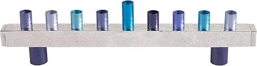 Anodized and Hammered Strip Menorah - Blue