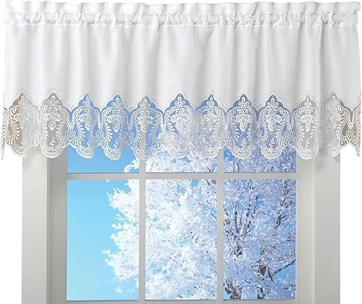 Collections Etc Elegant Lace Border Trimmed Solid-Colored Window Curtain