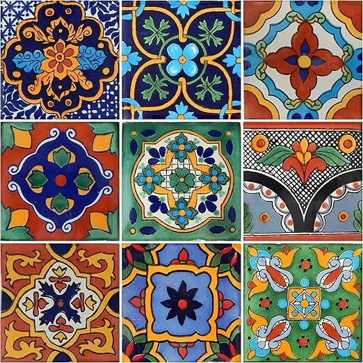 9 Mexican Tiles 4"x 4" Hand Painted Talavera F- 40