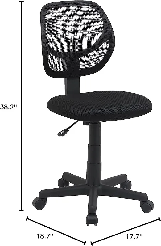 Amazon Basics Office Computer Task Desk Chair, Low-Back, Pneumatic Seat, Breathable Mesh, Adjustable, Swivel, BIFMA Certified, 21.25" D x 22.5" W x 38" H, 270 Pound Capacity, Black Nylon