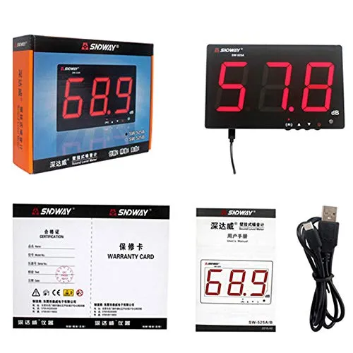 SW-525A 30-130dB Digital Sound Level Meter with Large LCD Display Noise Meter Decibel Wall Mounted Hanging (525A)