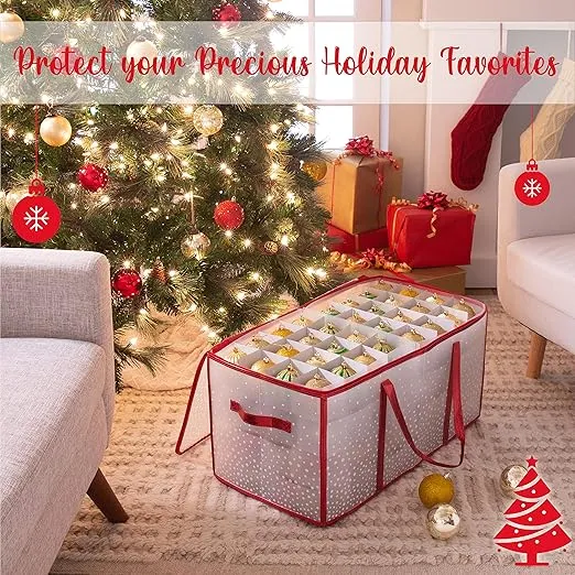 Simplify 128 Count Organizer Christmas Ornament Storage | Dimensions: 26.4"x 13.5"x 13.4" | RED | Easy Carry Handles | Christmas Organization | Zipper Closure | Holds 128 Ornaments