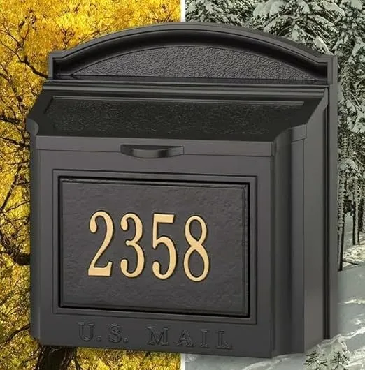 Whitehall Wall-Mounted Mailbox, Large Aluminum Wall Mailbox for Outside with Lock Black/Gold(4 Colors Available)