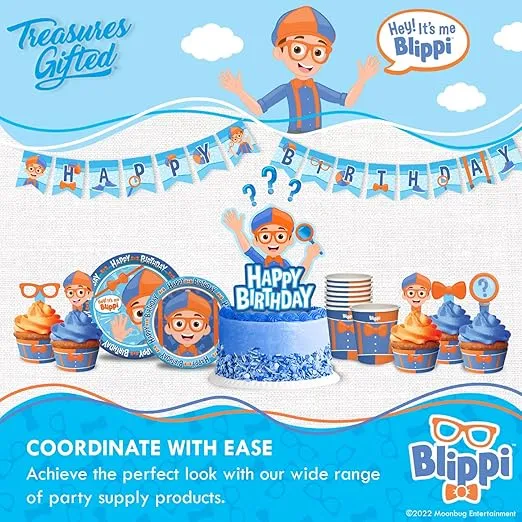 Treasures Gifted Officially Licensed Blippi Birthday Party Supplies - Cake Topper Set - 1 Blippi Cake Topper & 24 Blippi Cupcake Toppers with Matching Cupcake Wrappers - Blippi Cake Decorations