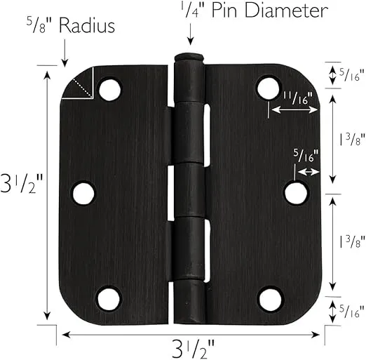 Design House 181438 Door Hinges for Interior Doors Radius Corner Steel Door Hinge Door Hardware, 3-1/2-inch x 3-1/2-inch, Oil Rubbed Bronze, 3-Pack