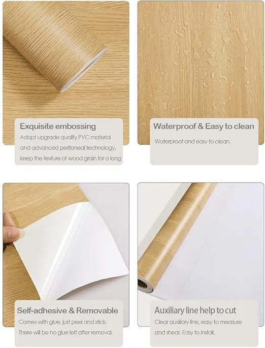 Wood Contact Paper Wood Wallpaper Peel and Stick Wallpaper Light Wood Grain Contact Paper for Cabinets Self Adhesive Wallpaper Removable Wallpaper 17.7×118 Inches PET Easy to Install & Clean
