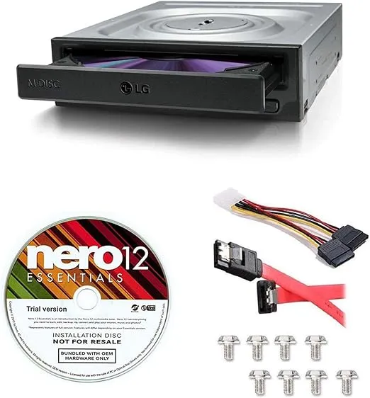 Bestduplicator LG Internal 24x Super Multi with M-DISC Support DVD Burner (GH24NSC0B) Bundle with Nero 12 Essentials Burning Software + Cable Kit