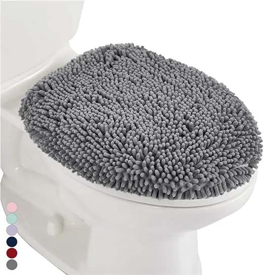 Gorilla Grip Soft Chenille Bathroom Toilet Lid Cover, Machine Washable Seat Covers, 17.5x15, Stays in Place Rubber Backing, Fits Most Round, Elongated and Oblong Lids, Accessories Decor, Gray