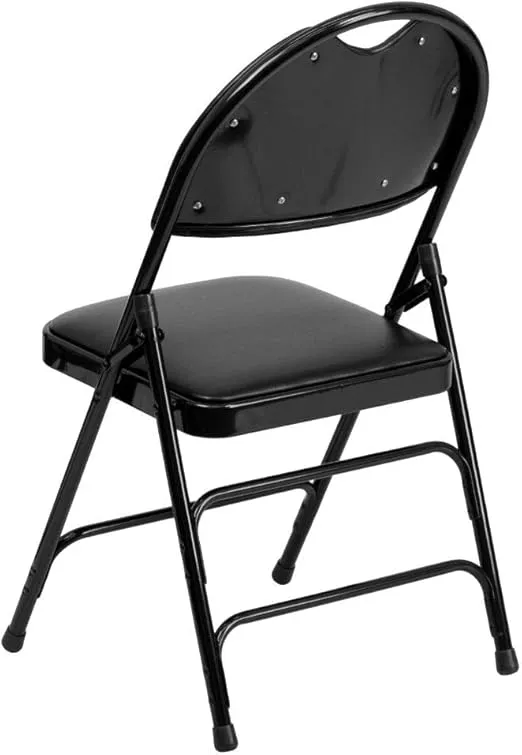 Flash Furniture 2 Pack HERCULES Series Ultra-Premium Triple Braced Black Vinyl Metal Folding Chair with Easy-Carry Handle