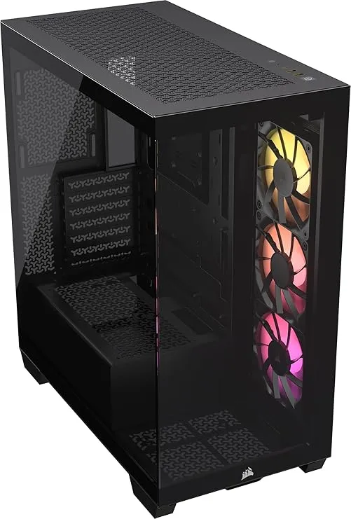 CORSAIR 3500X ARGB Mid-Tower ATX PC Case – Panoramic Tempered Glass – Reverse Connection Motherboard Compatible – 3X CORSAIR RS120 ARGB Fans Included – Black