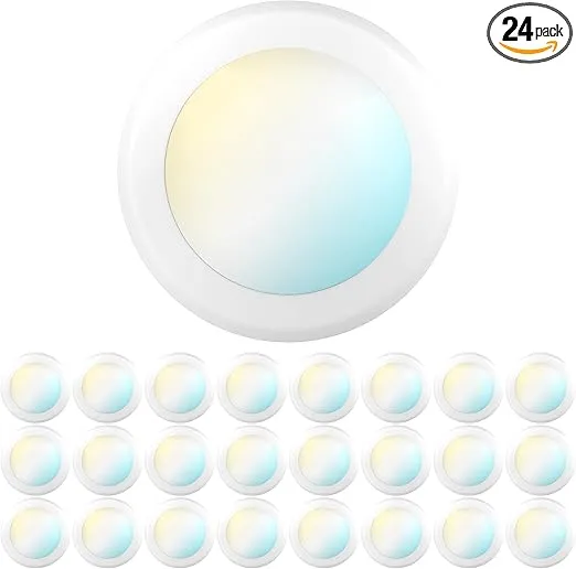 Sunco 24 Pack 5/6 Inch LED Disk Lights, Flush Mount Disc Recessed Ceiling Can Lighting, 1050 LM, Selectable CCT 3000K/4000K/5000K/6000K/6500K, Dimmable, 15W=75W, Damp Rated ETL