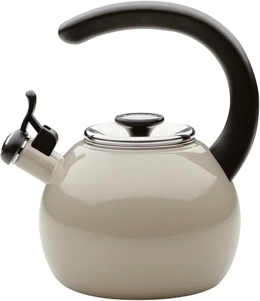 Circulon Enamel on Steel Whistling Teakettle/Teapot With Flip-Up Spout, 2 Quart - Gray