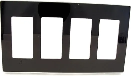 Leviton 80312-SE 4-Gang Decora Plus Wallplate Screwless Snap-On Mount, Black