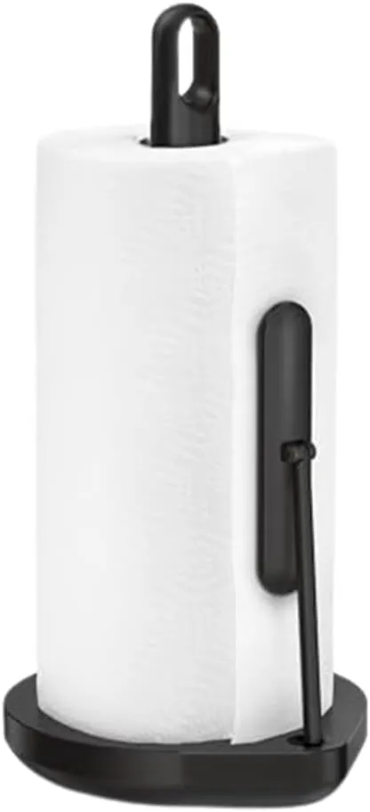 simplehuman Tension Arm Standing Paper Towel Holder, Heavy-Duty, Easy One-Handed Tear, Countertop Kitchen Paper Towel Dispenser, Black Stainless Steel