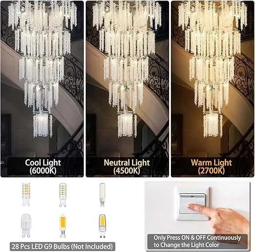 YUYI H118'' Chandelier, Crystal Chandeliers for High Ceilings, Tree Branch Chandelier for Entryway, 28-Light Silver Modern Large Raindrop Chandelier Luxury Fixture for Staircase, Foyer, Living Room