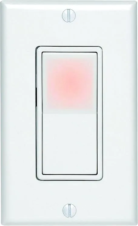 Leviton C22-05674-02W 15 Amp/120V Decora Quiet Rocker Switch, Illuminated, Matching Decora Wall Plate, White