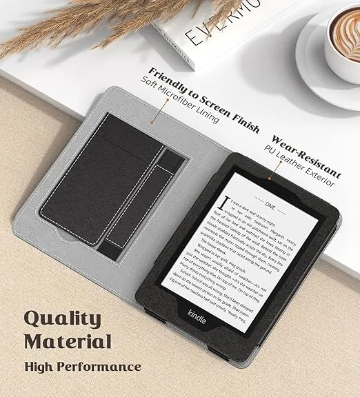 MoKo Case Fits 6" Kindle Paperwhite(10th Gen 2018 & All Paperwhite Generations Prior to 2018), Auto Wake/Sleep Slim PU Leather Stand Smart Cover Shell with Hand Strap for Kindle, Black