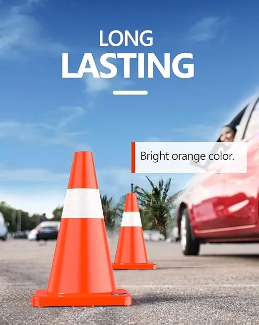 BATTIFE 6 Pack 18 Inch Traffic Safety Cones with Reflective Collars, PVC Orange Construction Cone for Home Road Driveway Parking