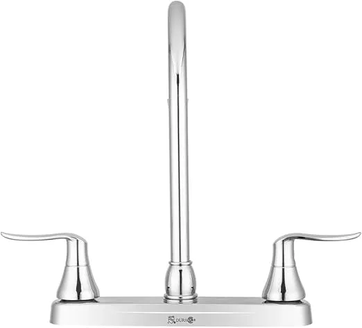 Dura Faucet DF-PK330HLH-CP RV Elegant J-Spout Swivel Kitchen Sink Faucet - Two Handle (Chrome)