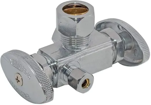 Eastman 5/8 Inch OD Compression x 3/8 Inch OD Compression x 1/4 Inch OD Compression (1/2 Inch Nom.) Multi-Turn Dual-Handle Stop Valve, Brass Plumbing Fitting, Chrome, 04350LF