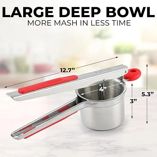 Zulay Kitchen Premium Large 15oz Potato Ricer, Heavy Duty Professional Stainless Steel Potato Masher and Ricer Kitchen Tool, Press and Mash Kitchen Gadget - Red and Silver