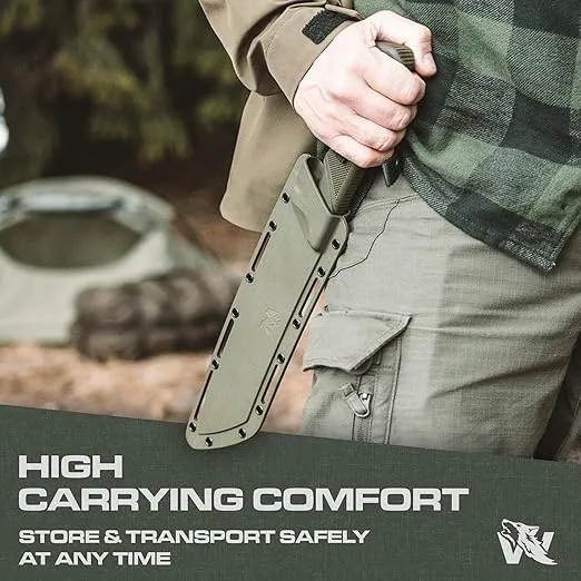 W Machete - Survival Machete Full Tang with Sheath - Strong D2 Steel Knife Machete for Cutting Trees, for Yard Work, and for Bushcrafting and Big Tactical Knife with TPE-Handle