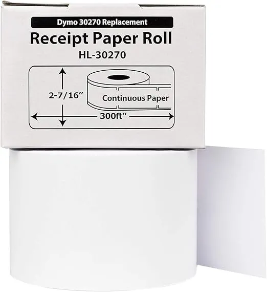 HOUSELABELS Compatible DYMO 30270 CONTINUOUS Receipt Paper (2-7/16" x 300 feet) compatible with DYMO LW 450, 4XL, Rollo & Zebra Desktop Printers, 4 Rolls