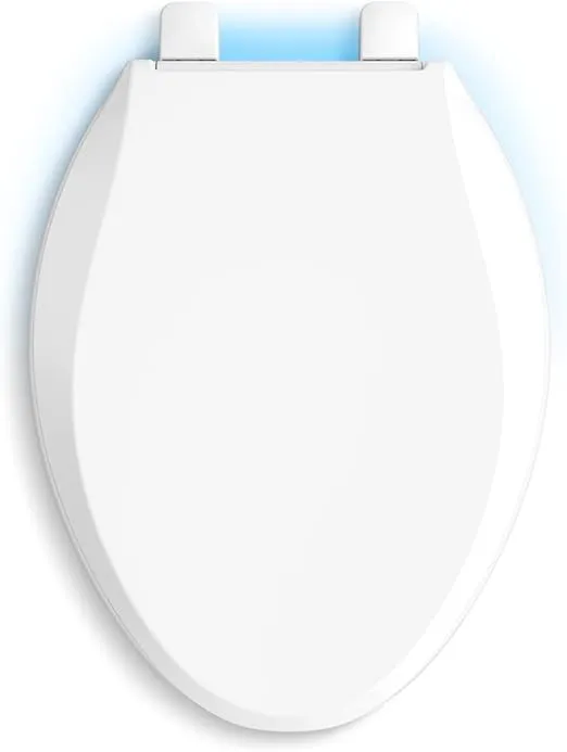 KOHLER 75796-RL-0 Cachet Nightlight Elongated Toilet Seat with Easy Install Hinge, Slow Close Toilet Seat with Nightlight, Battery-Operated, Elongated, White