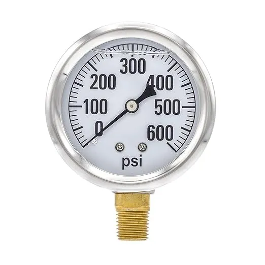 PIC Gauge AG-201L-254K 0-600 PSI Pressure Gauge, 2 1/2" Dial, 1/4" Male NPT Connection, Bottom Mount, Single Scale, Glycerin Filled, Stainless Steel Case/Bezel, Brass Internals & Plastic Lens