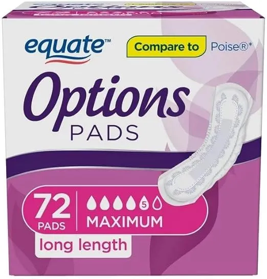 Equate Options Women's Incontinence Pads, Maximum Absorbency, Long Length (72 Count) with IncrediShop Bookmark