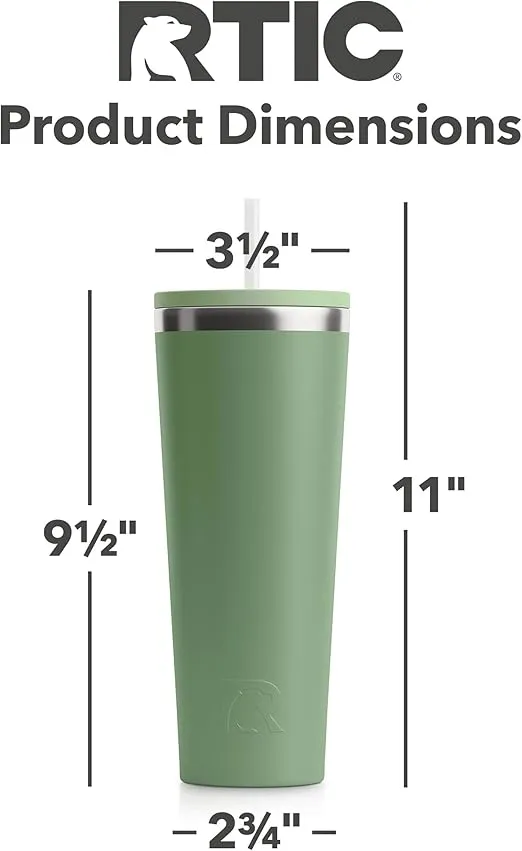 RTIC 28oz Everyday Tumbler Insulated Stainless Steel Portable Travel Coffee Cup with Straw, Spill-Resistant Lid, BPA-Free, Hot and Cold Drink, Ceramic Lining, Sage