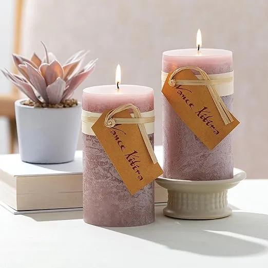 Sullivans Vance Kitira Pillar Candles Set of 2, 6-Inch Mauve Candle Sets, Clean-Burning, Environmental-Friendly, Unscented, Hand-Poured Wax Candles, Home Décor (CT246RMVKIT)