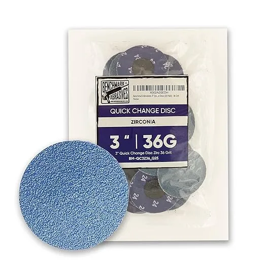 Benchmark Abrasives 3 Inch Sanding Discs Quick Change Zirconia - Sanding Discs Drill & Die Grinder Sanding Disc for Deburring Polishing Rust Remover for Metal Paint Stripper (25 Pack) - 36 Grit