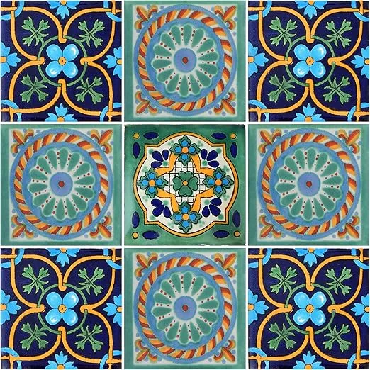 COLOR Y TRADICIÓN 9 Mexican Tiles 4" x 4" Hand Painted Talavera F-30