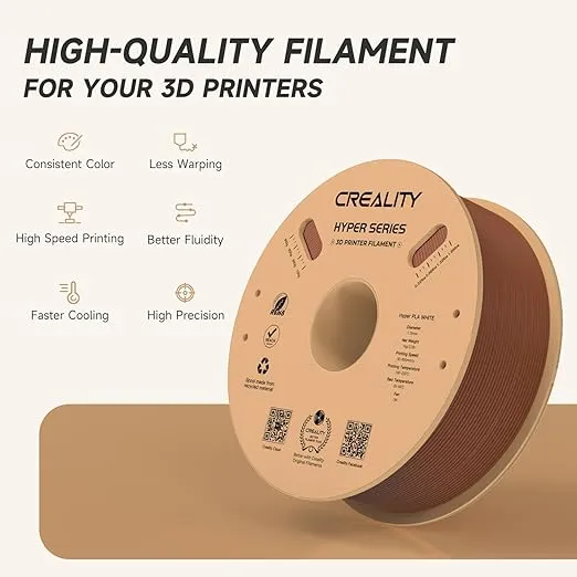 Official Creality Hyper PLA Filament 1.75mm, High Speed PLA 30-600mm/s 3D Printer Filament PLA, Dimensional Accuracy +/-0.02mm, Fit Most FDM 3D Printers，1KG(2.2lbs) Spool Brown