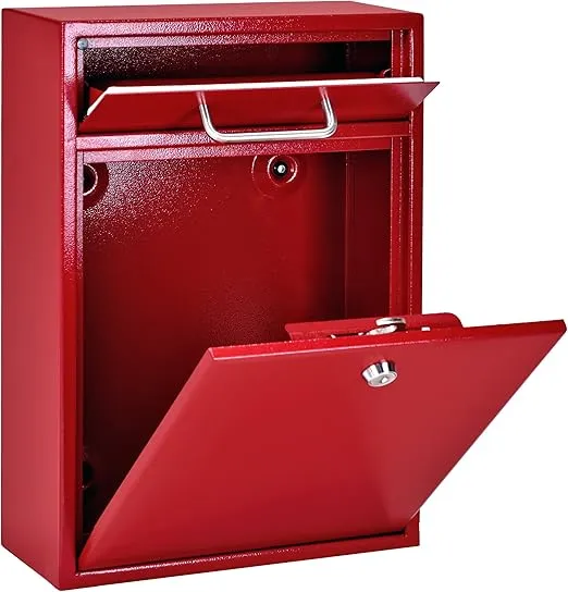 Mail Boss 7426 High Security Steel Locking Wall Mounted Mailbox Office Drop Comment Letter Deposit Box, Red