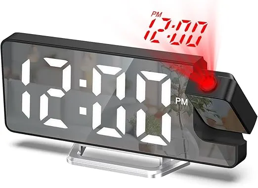 ORIA Projection Alarm Clock, 7.9'' Digital Alarm Clock with 180° Rotatable Projector, LED Alarm Clock with Temperature, 4-Level Dimmer, 12/24H, Snooze, for Home, Bedroom Ceiling, Living Room