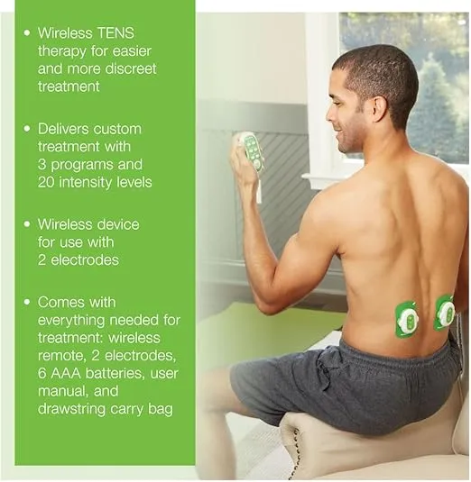 AccuRelief Wireless TENS Unit with Remote Control, TENS Pain Relief Device and Muscle Stimulator, for Back Pain, Neck Pain, Arm and Leg Pain