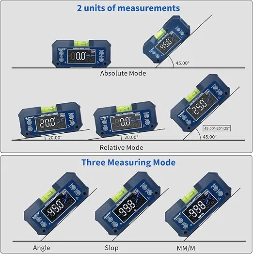 SHAHE Dual Axis Digital Protractor Inclinometer Rechargeable Digital Angle Gauge Mini Magnetic Electronic Level Box