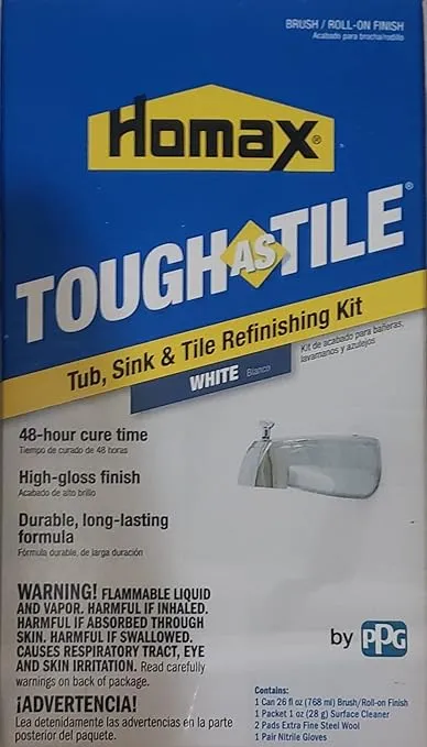 Homax Tub and Tile Refinishing Kit, White, 26 oz, Brush On, Tough as Tile Kit, 1.625 Pound, White(Pack of 1)