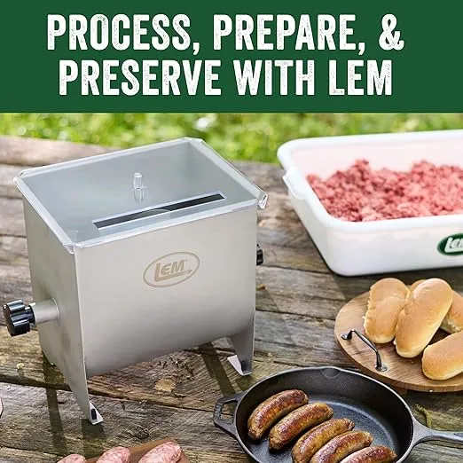 LEM Products MightyBite 20 Pound Capacity Manual Meat Mixer, Stainless Steel, Manual Only