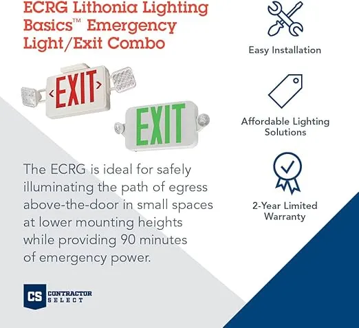 Lithonia Lighting RD M6 ECRG LED Emergency Light/Exit Combo Red/Green switchable, Round Lamp Heads, White